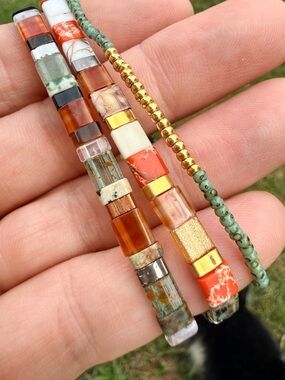 Handcrafted Multicolor & Green Beaded Women's Bracelet Set